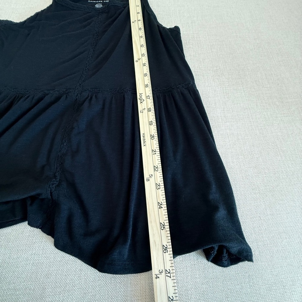 American Eagle Black Babydoll Cami Top Crochet Trim Spaghetti Strap Large - Picture 4 of 8